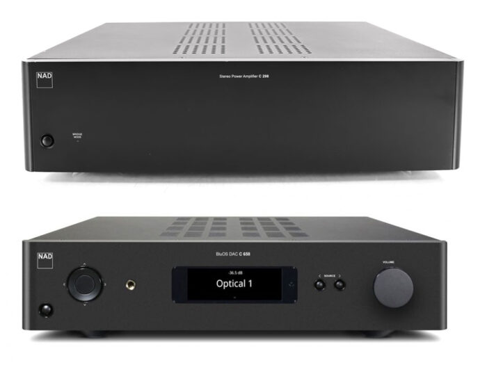 A picture of a NAD C298 Stereo Power Amplifier Bundle & C658 BluOS Streaming DAC